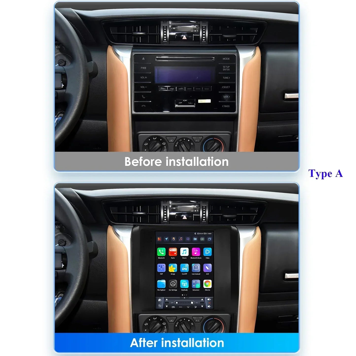 Toyota Fortuner HILUX Revo 2016 -2022 9.7" Android 14 Carplay Android auto wireless wifi bt gps 4g AUTMHXLFT