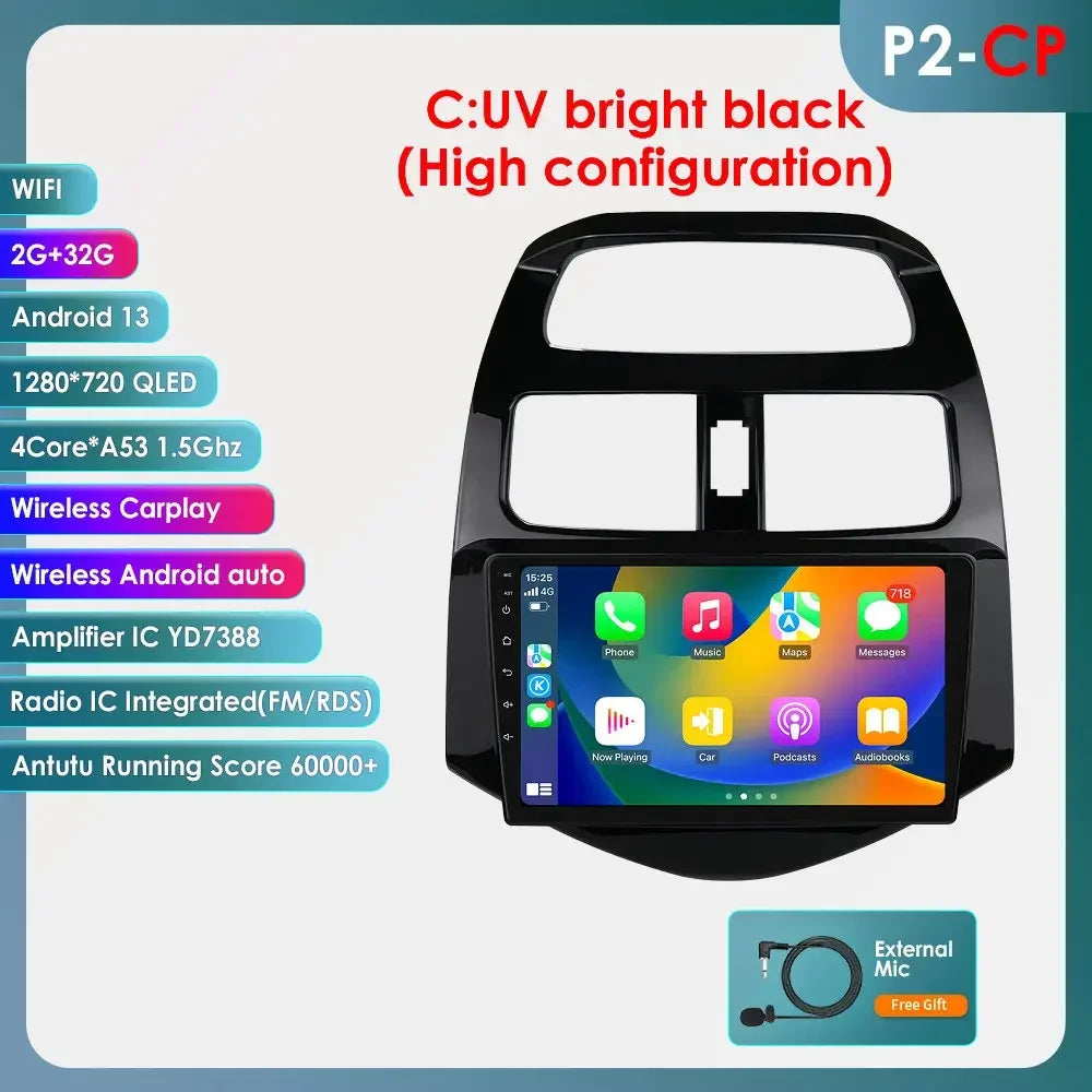 Chevrolet Spark Beat Matiz Creative 2010-2014 9" Android 14 Carplay Android auto wireless wifi bt gps 4g AUTMTPT1