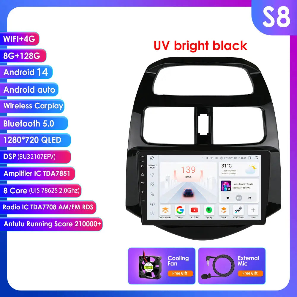 Chevrolet Spark Beat Matiz Creative 2010-2014 9" Android 14 Carplay Android auto wireless wifi bt gps 4g AUTMTPT1