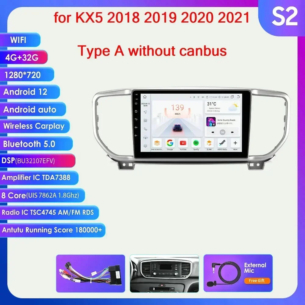 KIA Sportage 4 2016 -2021 9" Android 14 Carplay Android auto wireless wifi bt gps 4g AUTMO3SQ
