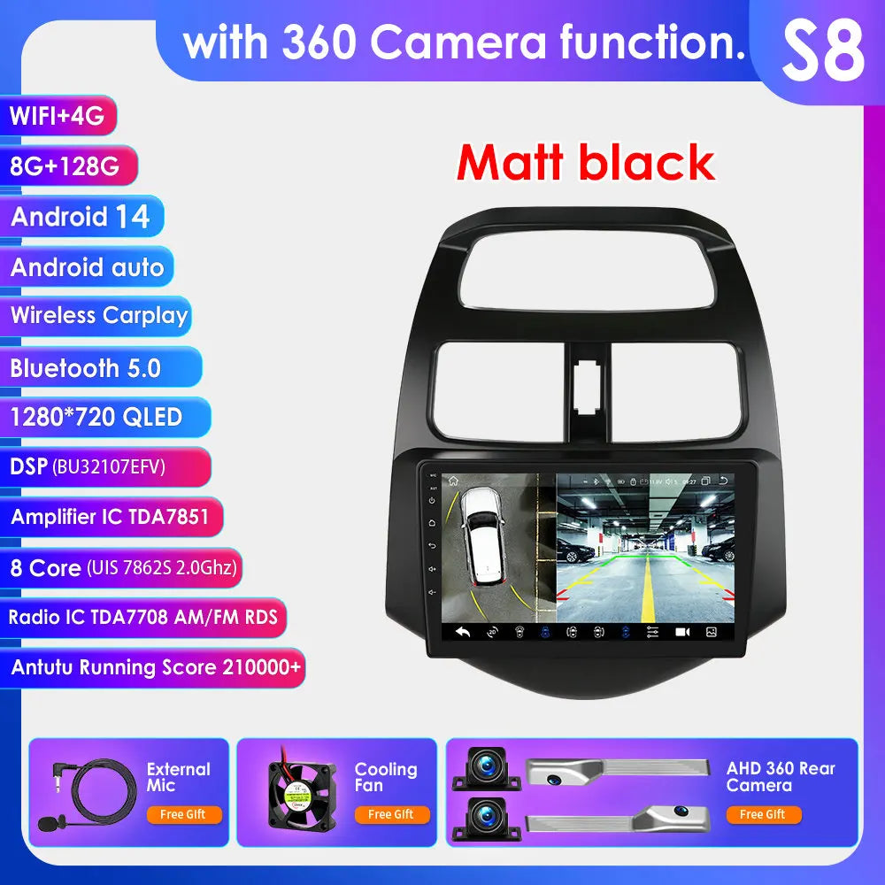 Chevrolet Spark Beat Matiz Creative 2010-2014 9" Android 14 Carplay Android auto wireless wifi bt gps 4g AUTMTPT1