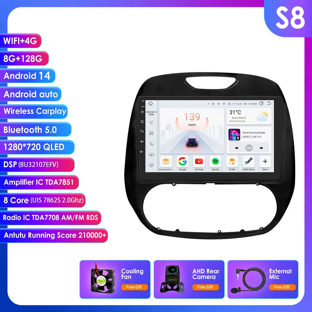 Renault Kaptur Captur 2016-2019 9" Android 14 Carplay Android auto wireless wifi bt gps 4g AUTMG9L6