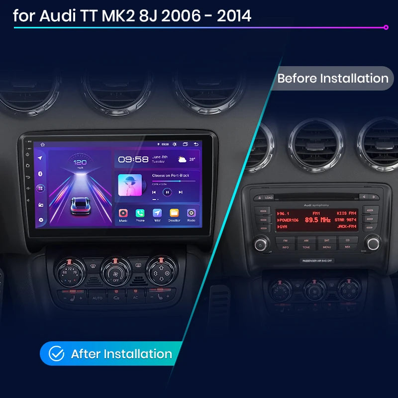 Audi TT MK2 8J 2006 - 2014 V1 Plus Car Radio RDS WIFI BT GPS wireless CarPlay Android Auto car intelligent systems AUTMADTT8J