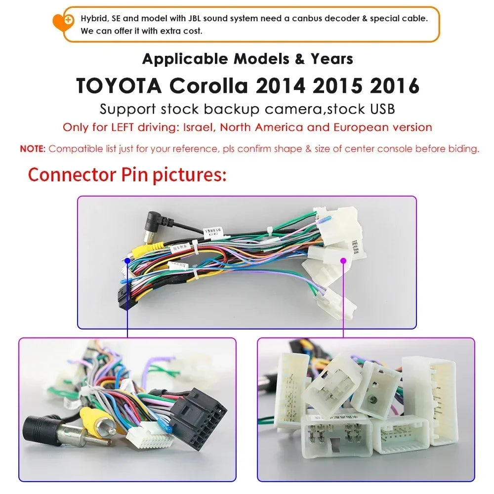 Toyota Corolla 2014-2016 9" Android 14 Carplay Android auto wireless wifi bt gps 4g AUTMCOPZT