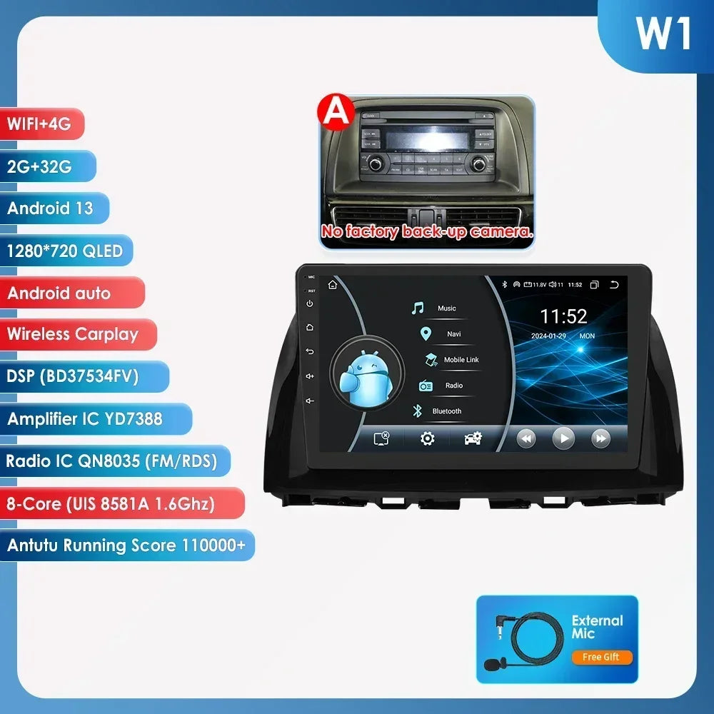 Mazda CX5 CX-5 CX 5 2012 - 2015 9" Android 14 Carplay Android auto wireless wifi bt gps 4g AUTMAPJJ