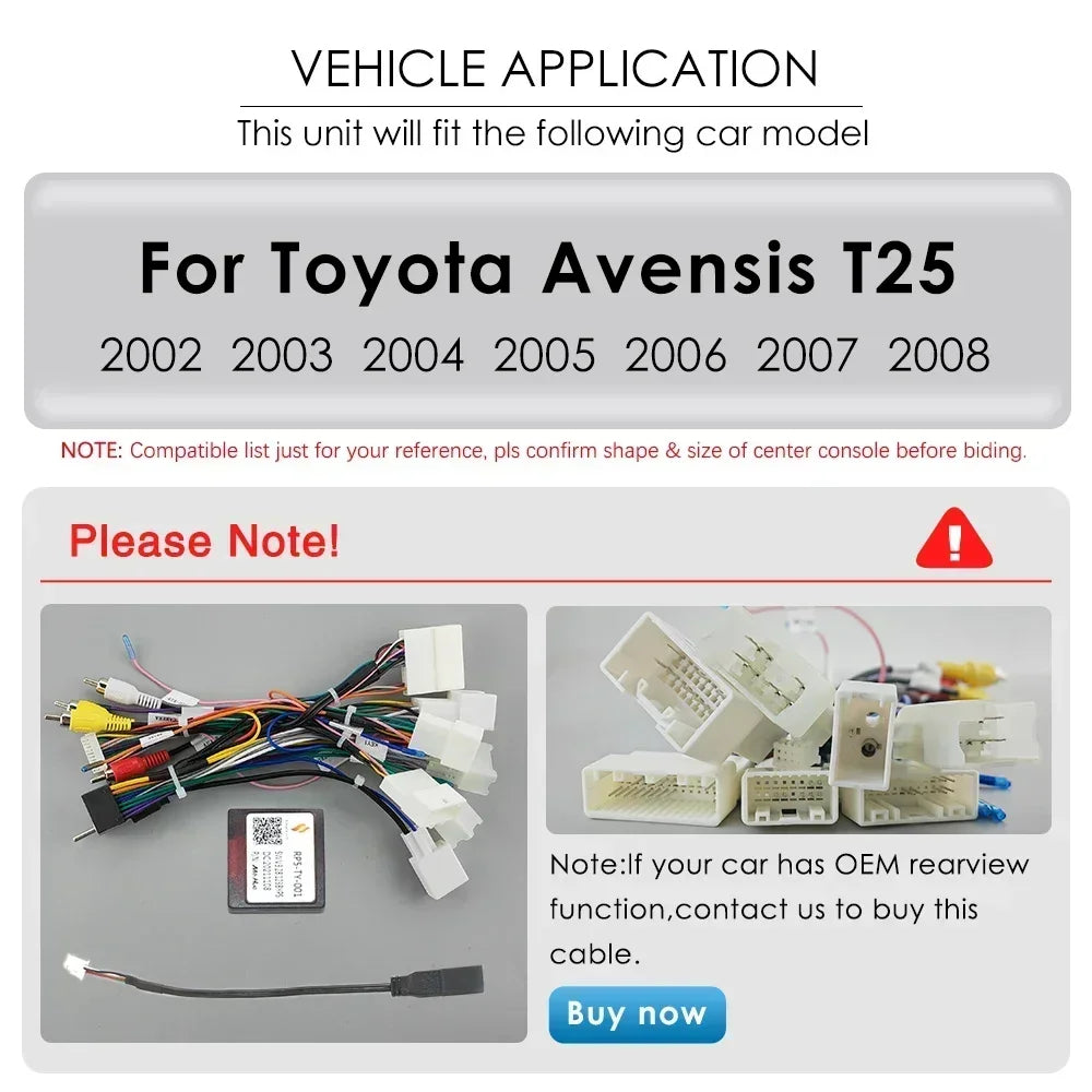 Toyota Avensis T25 2002- 2008 9" Android 14 Carplay Android auto wireless wifi bt gps 4g AUTM01HZ