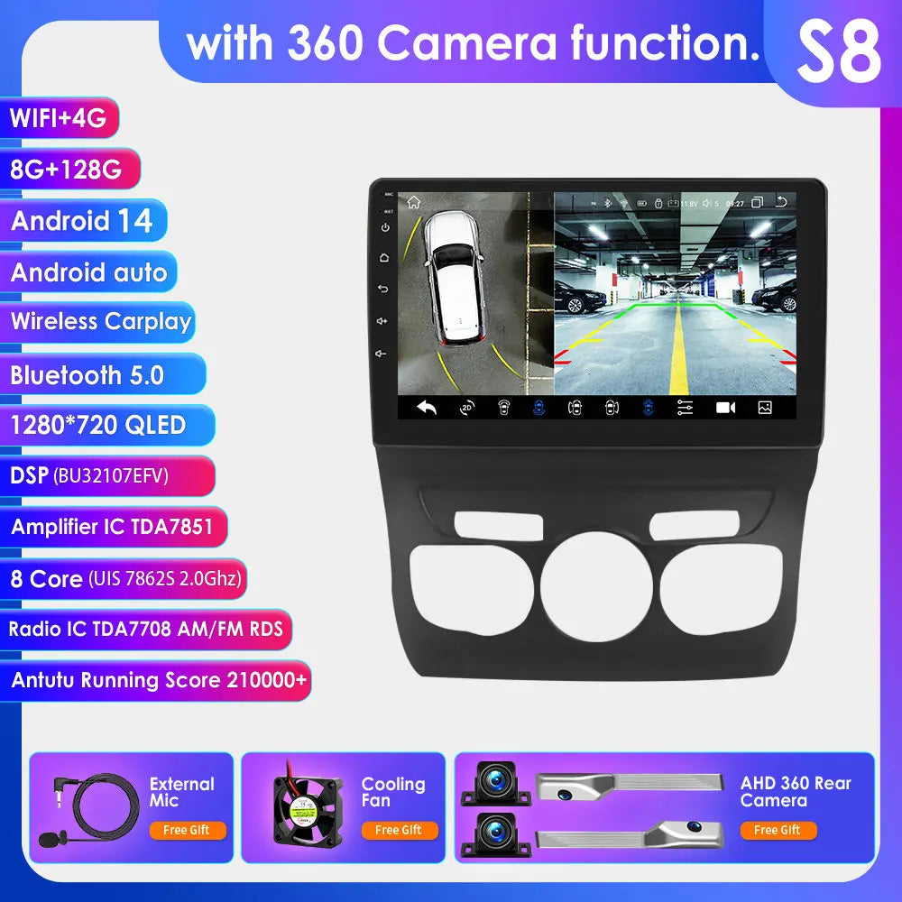 Citroen C4 C4L 2013-2017 9" Android 14 Carplay Android auto wireless wifi bt gps 4g AUTMFEMA