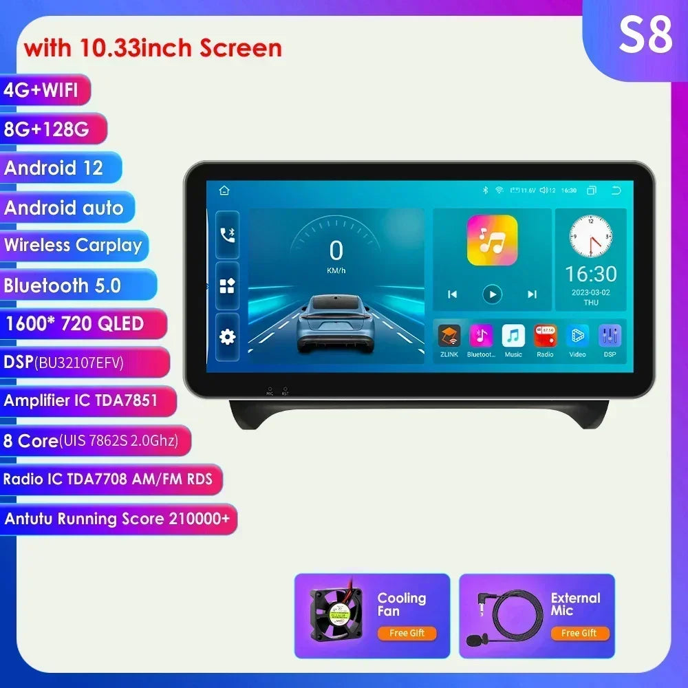 AUDI TT MK2 8J 2006 -2014 9" Android 14 Carplay Android auto wireless wifi bt gps 4g AUTMMWU1