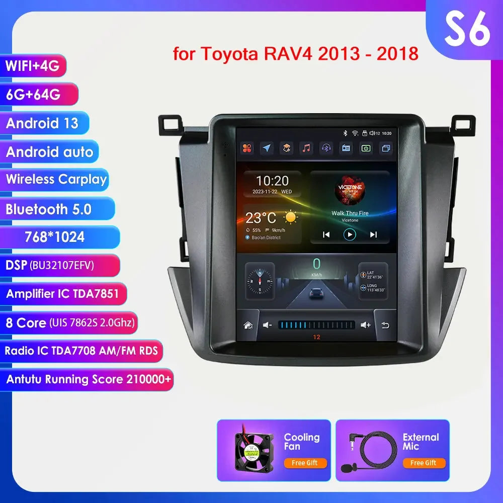 Toyota RAV4 Rav 4 2013-2018 9" Android 14 Carplay Android auto wireless wifi bt gps 4g AUTMKC1N