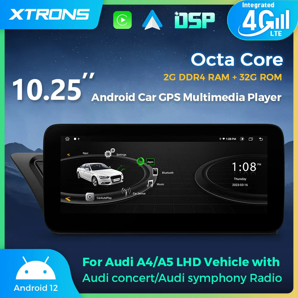 Audi A4(B8)/ Audi A5 (2008-2016) LHD RHD 10.25'' Android 13 2+32GB Octacore Radio 4G DSP Carplay / Android auto QEA12UHA12A4L