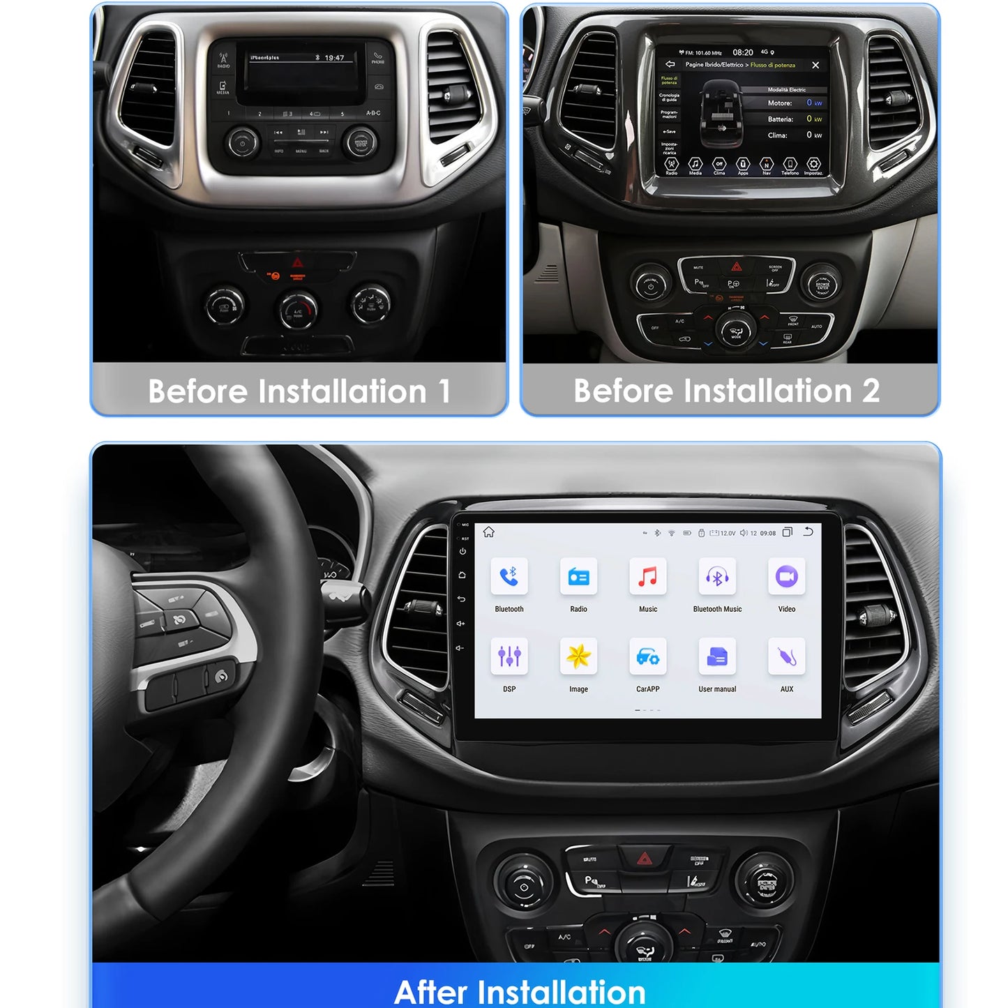 Jeep Compass 2017 -2020 10" Android 14 Carplay Android auto wireless wifi bt gps 4g AUTM4RUA