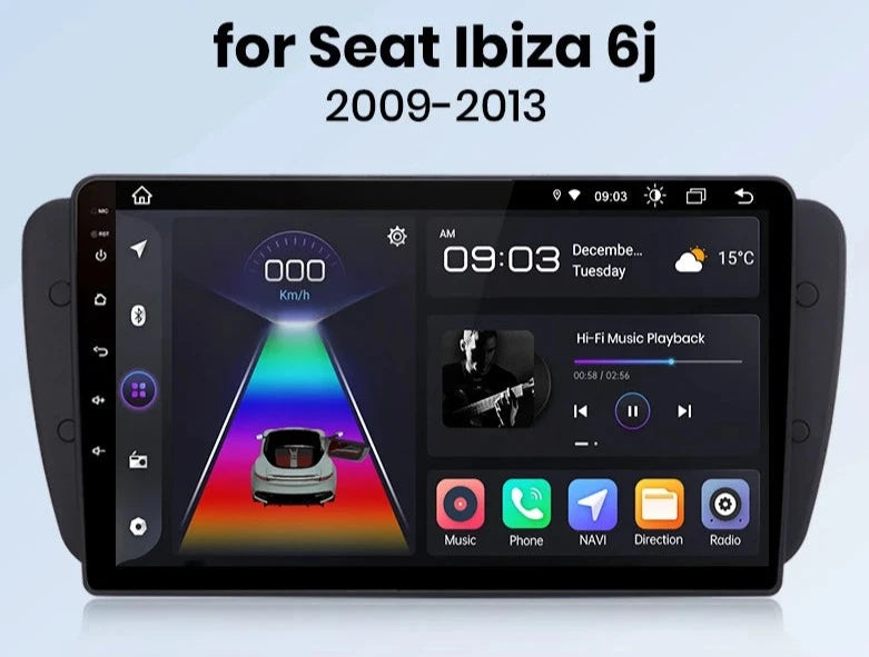 Seat Ibiza 6j 2009-2013 9" Wireless CarPlay Android Auto wifi GPS bluetooth usb radio rds Systems Smart Car Radio AUTMSETBZ9