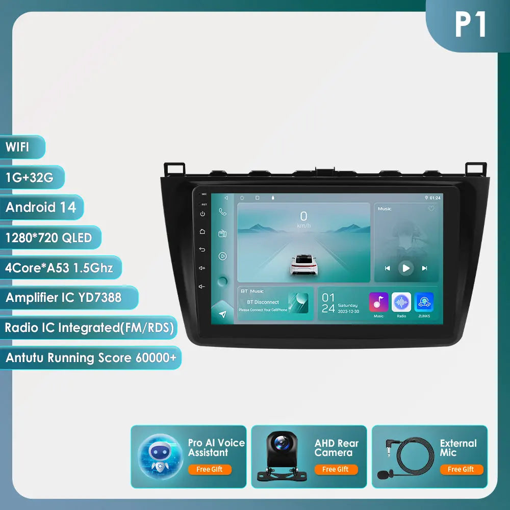 Mazda 6 2007 - 2012 9" Android 14 Carplay Android auto wireless wifi bt gps 4g AUTMJSBD