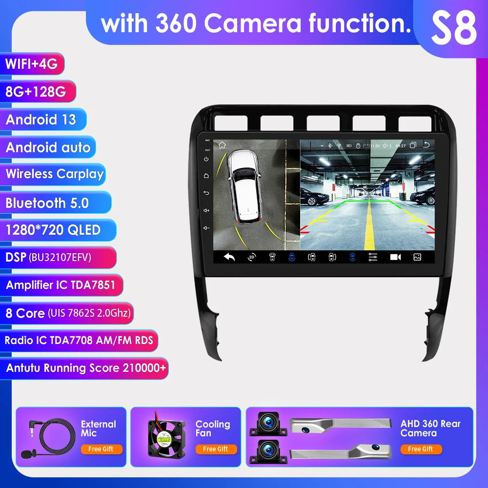 Porsche Cayenne 2002 - 2010 9" Android 14 Carplay Android auto wireless wifi bt gps 4g AUTM29SA