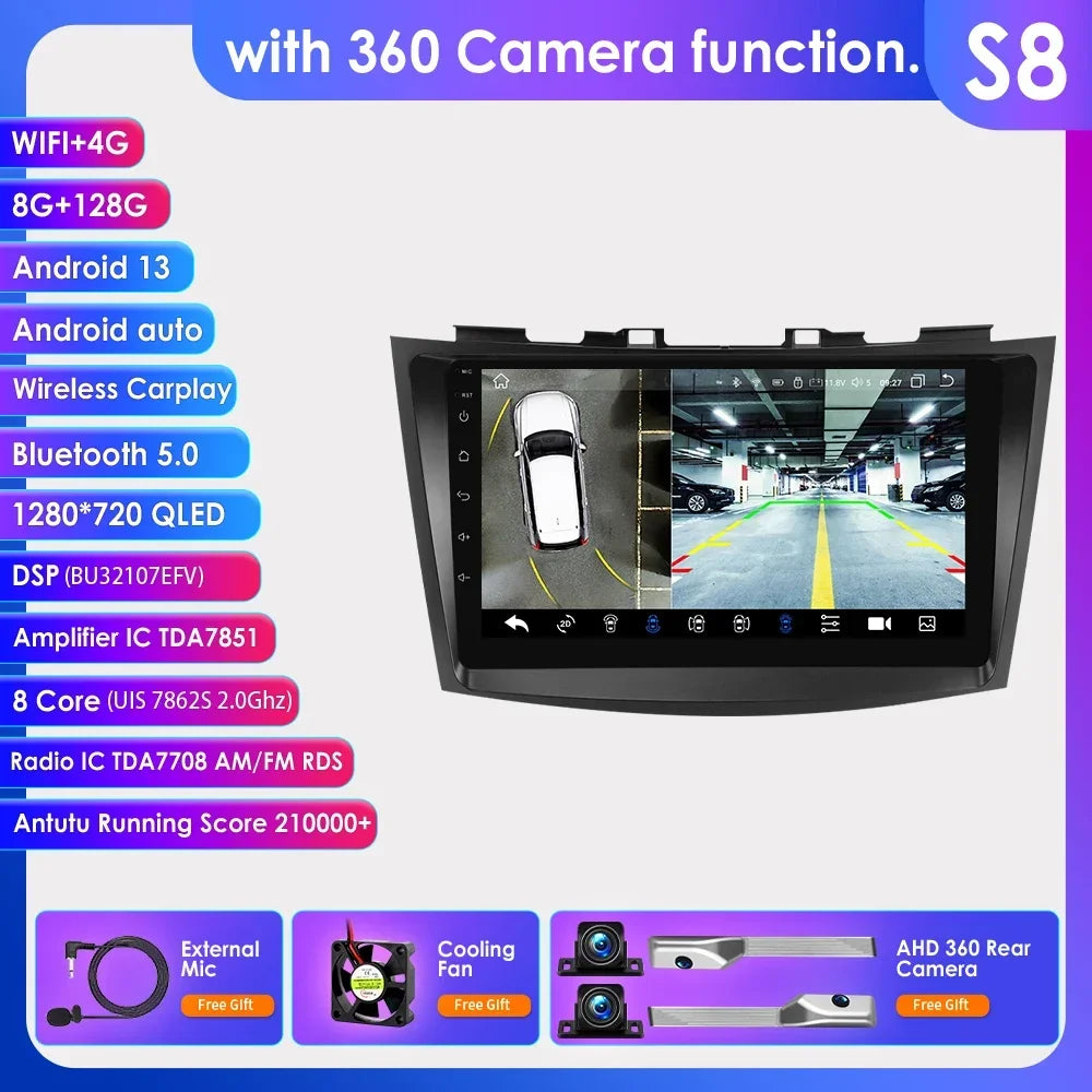 Suzuki Swift 4 2011-2015 9" Android 14 Carplay Android auto wireless wifi bt gps 4g AUTMSCNB