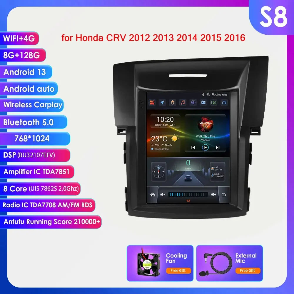 Honda CRV CR-V 2012 - 2016 9.7" Android 14 Carplay Android auto wireless wifi bt gps 4g AUTMCRVVH