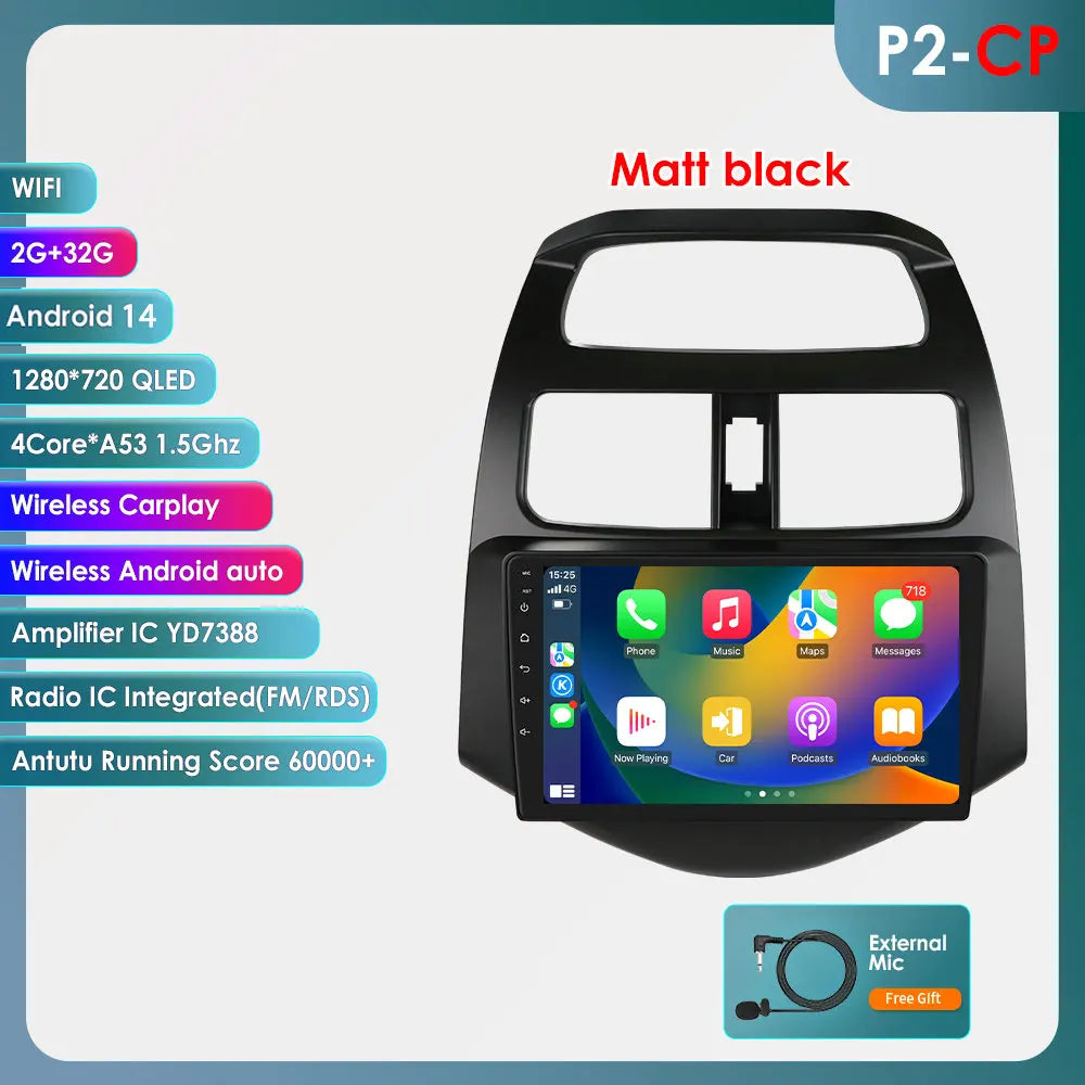 Chevrolet Spark Beat Matiz Creative 2010-2014 9" Android 14 Carplay Android auto wireless wifi bt gps 4g AUTMTPT1