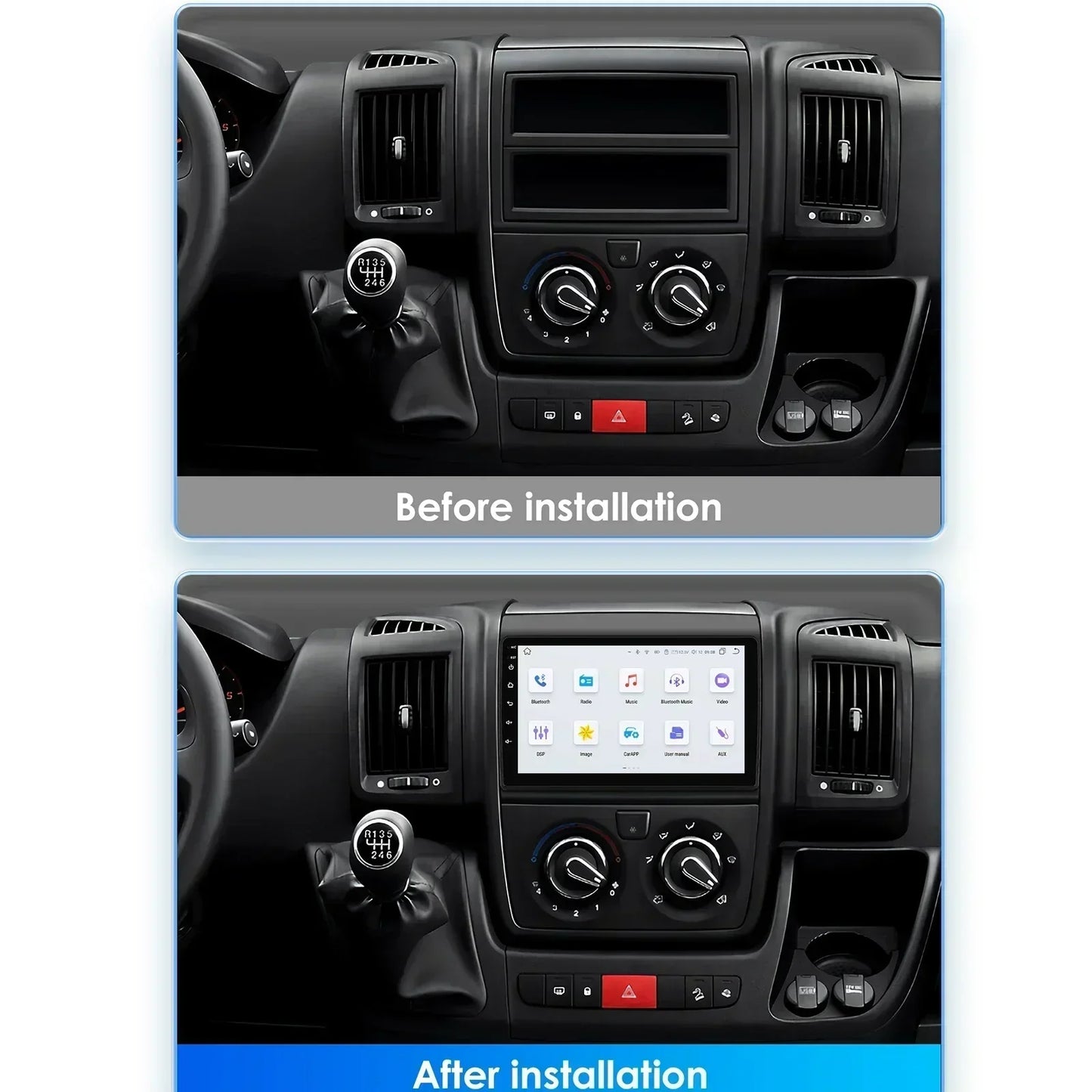 Fiat Ducato Peugeot Boxer Citroen Jumper 2 2006-2022 9" Android 14 Carplay Android auto wireless wifi bt gps 4g AUTM7UCV