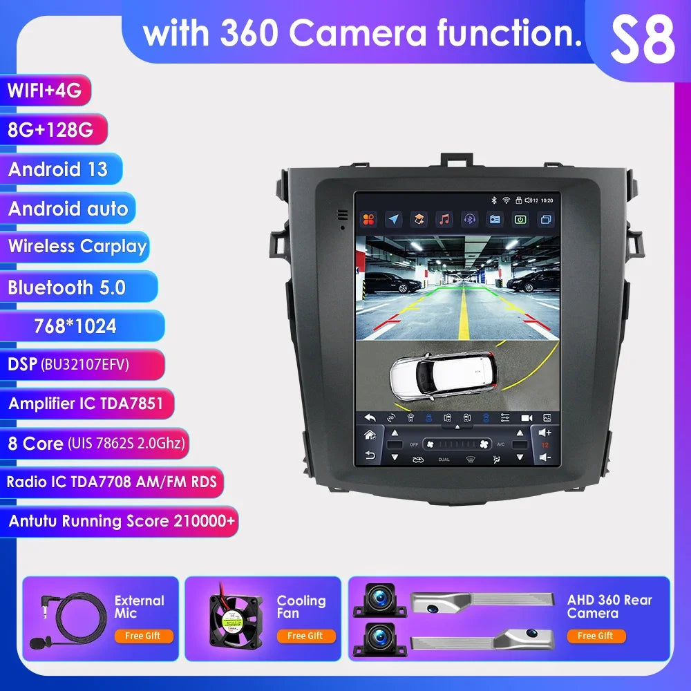 Toyota Corolla E140 / E150 2006 - 2013 9.7" Android 14 Carplay Android auto wireless wifi bt gps 4g CRLTYTE2