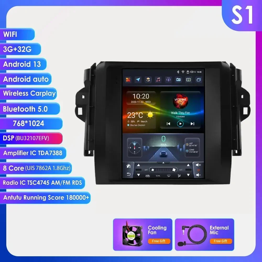Toyota Fortuner HILUX Revo 2016 -2022 9.7" Android 14 Carplay Android auto wireless wifi bt gps 4g AUTMHXLFT