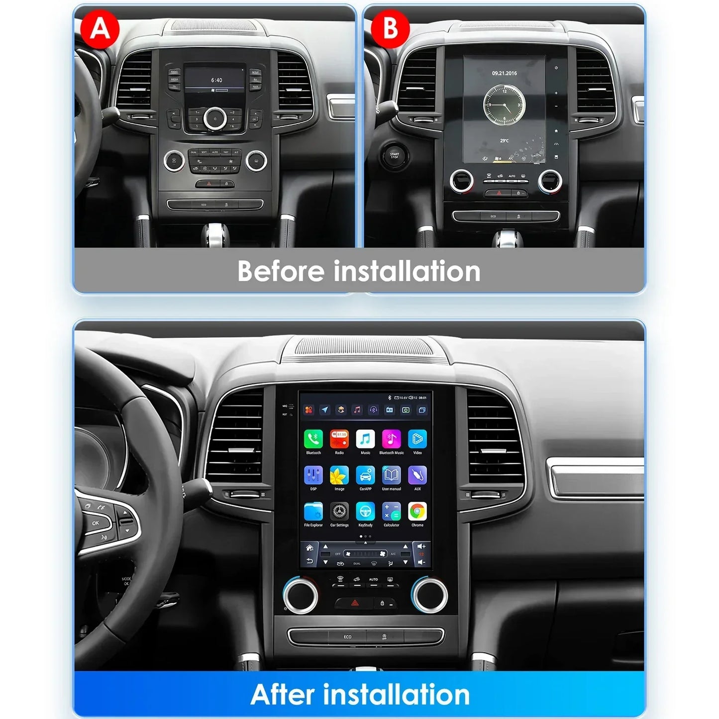 Renault Koleos Megane 4 Samsung SM6 Talisman 2017-2019 9,7" Android 14 Carplay Android auto wireless wifi bt gps 4g AUTM9IJM