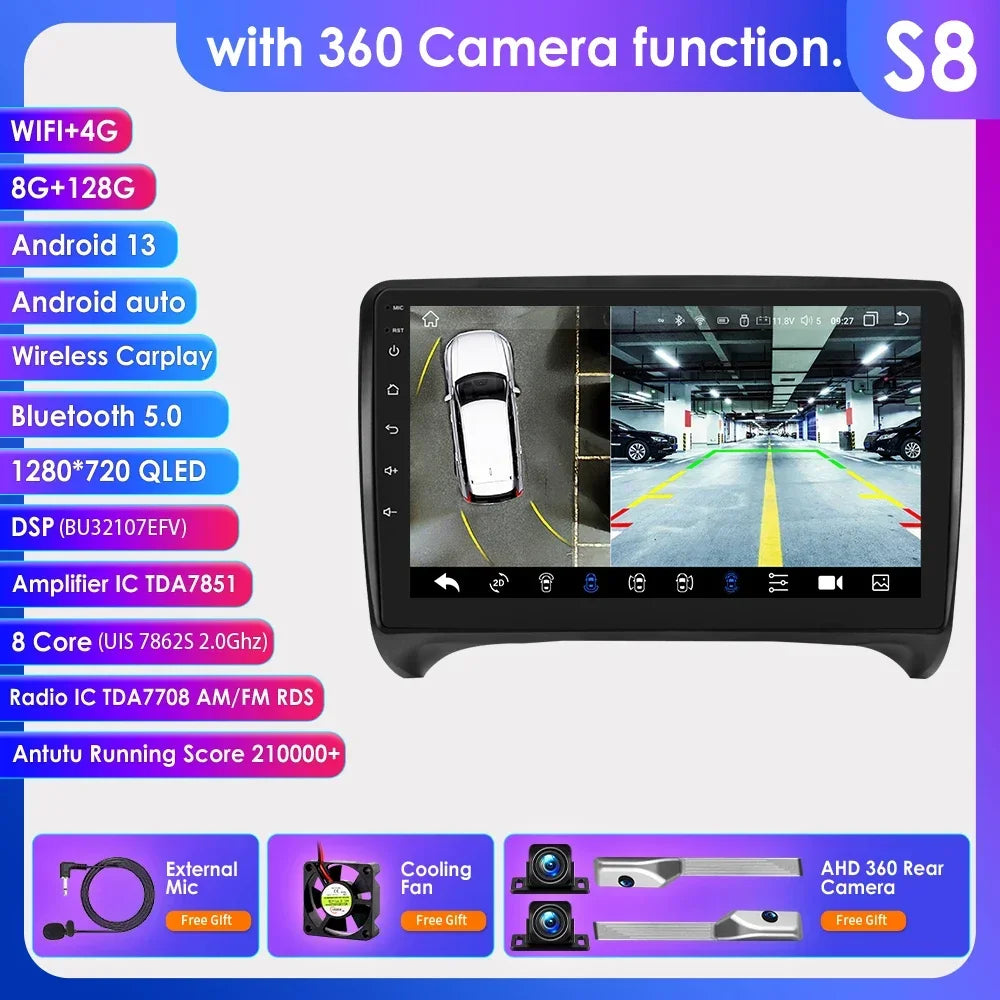 AUDI TT MK2 8J 2006 -2014 9" Android 14 Carplay Android auto wireless wifi bt gps 4g AUTMMWU1
