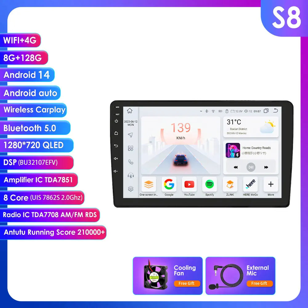 Audi A4 2000-2009 S4 B6 B7 RS4 Seat Exeo 9" Android 14 Carplay Android auto wireless wifi bt gps 4g AUTMPZ5Q