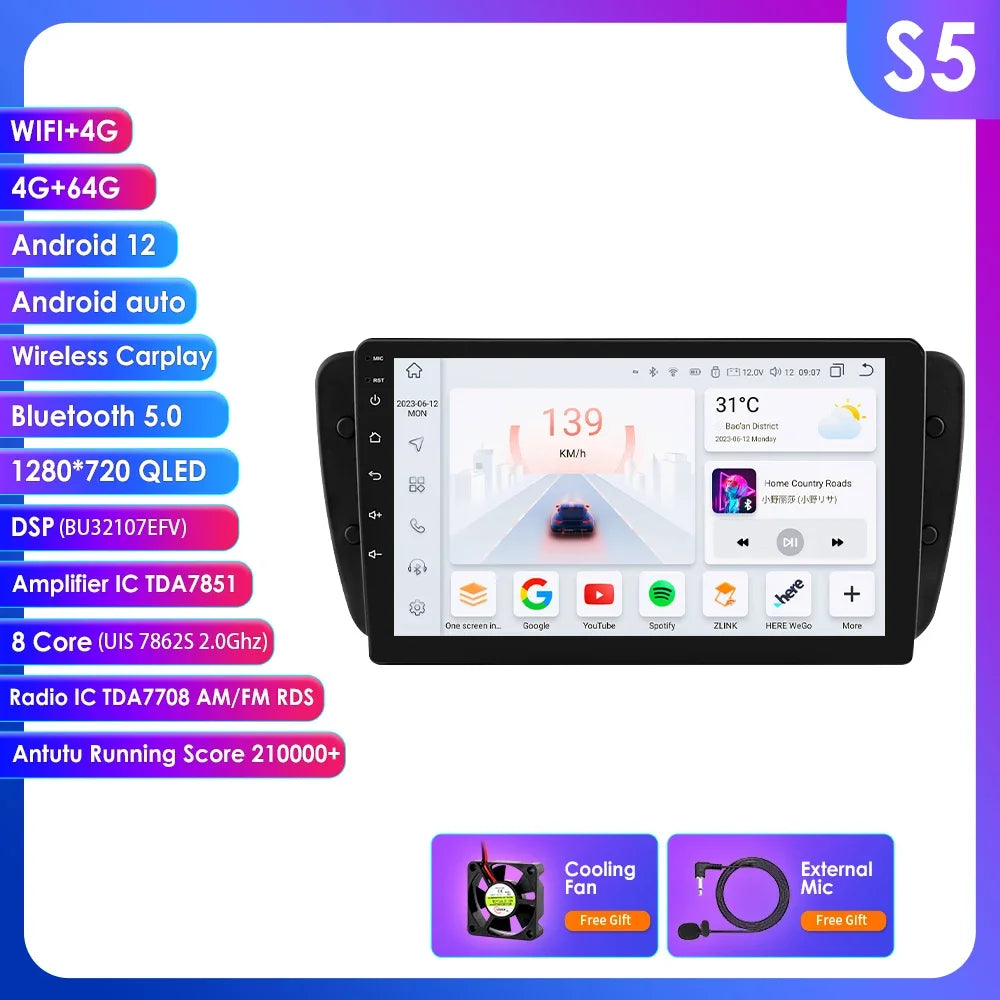 Seat Ibiza 6j 2009 - 2013 9" Android 14 Carplay Android auto wireless wifi bt gps 4g AUTMZM57
