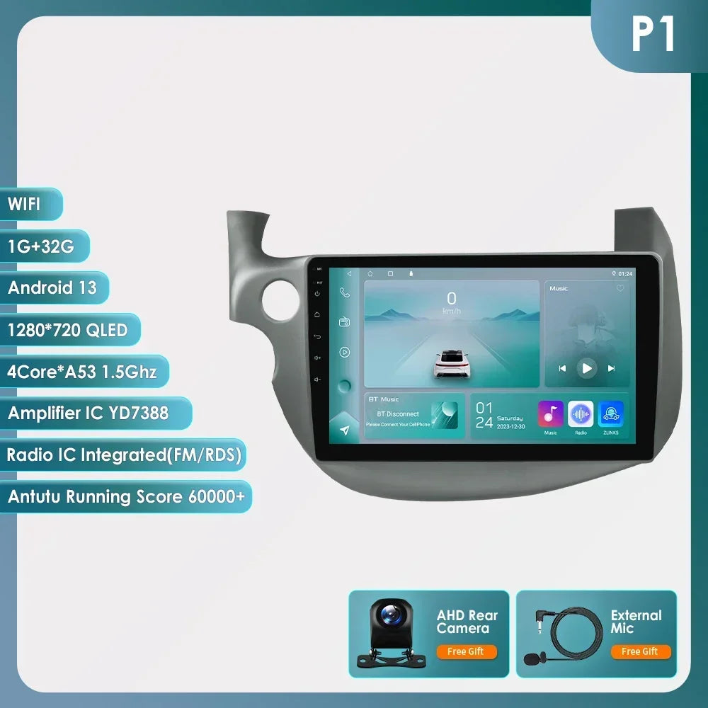 HONDA FIT JAZZ 2007-2013 9" Android 14 Carplay Android auto wireless wifi bt gps 4g AUTMJZFHD