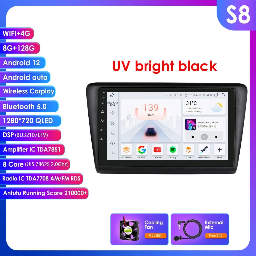 Skoda Rapid Seat Toledo 2013-2019 9" Android 14 Carplay Android auto wireless wifi bt gps 4g AUTM0KRI