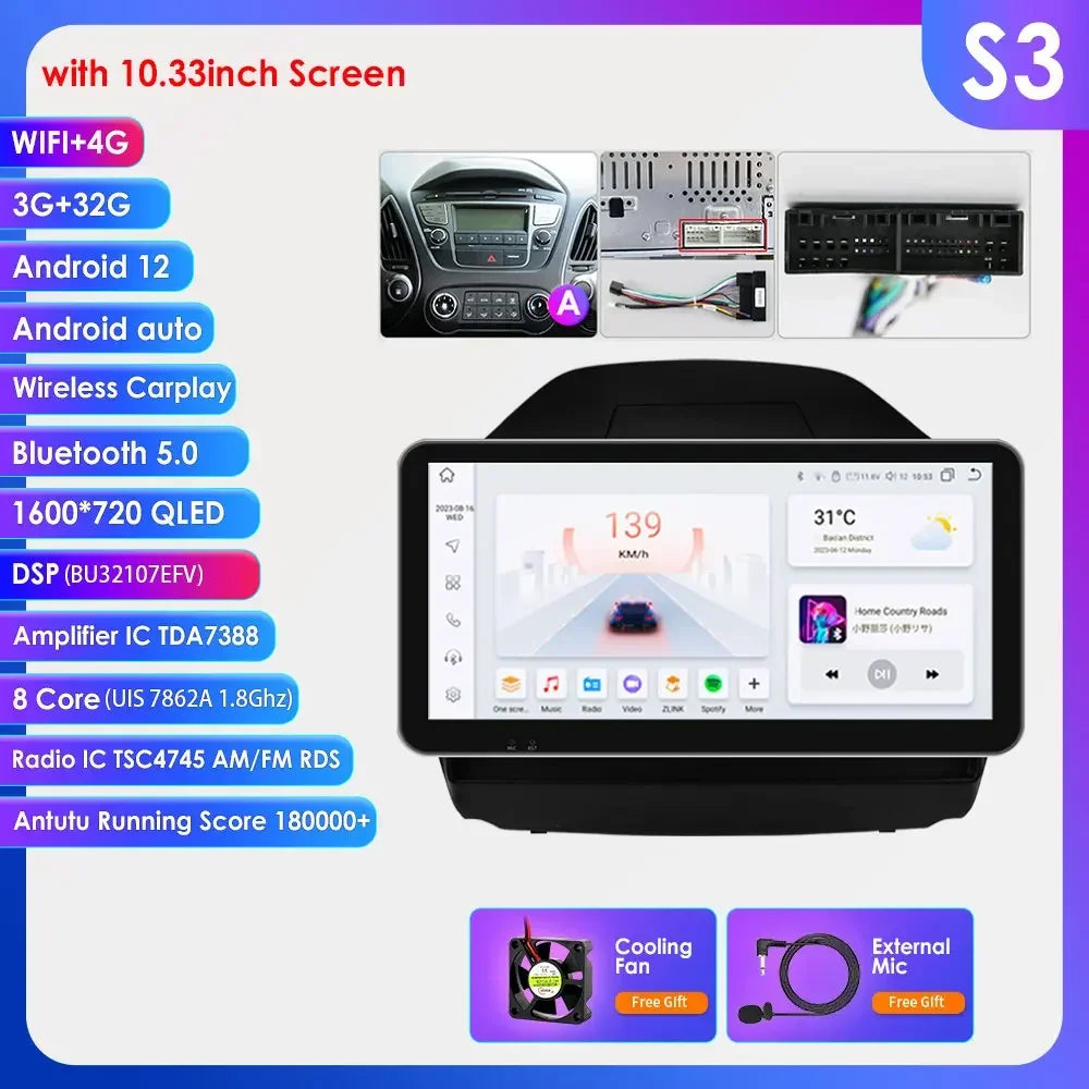 Hyundai Tucson 2 LM IX35 2009-2015 9" / 10,33" Android 14 Carplay Android auto wireless wifi bt gps 4g AUTMKXK8