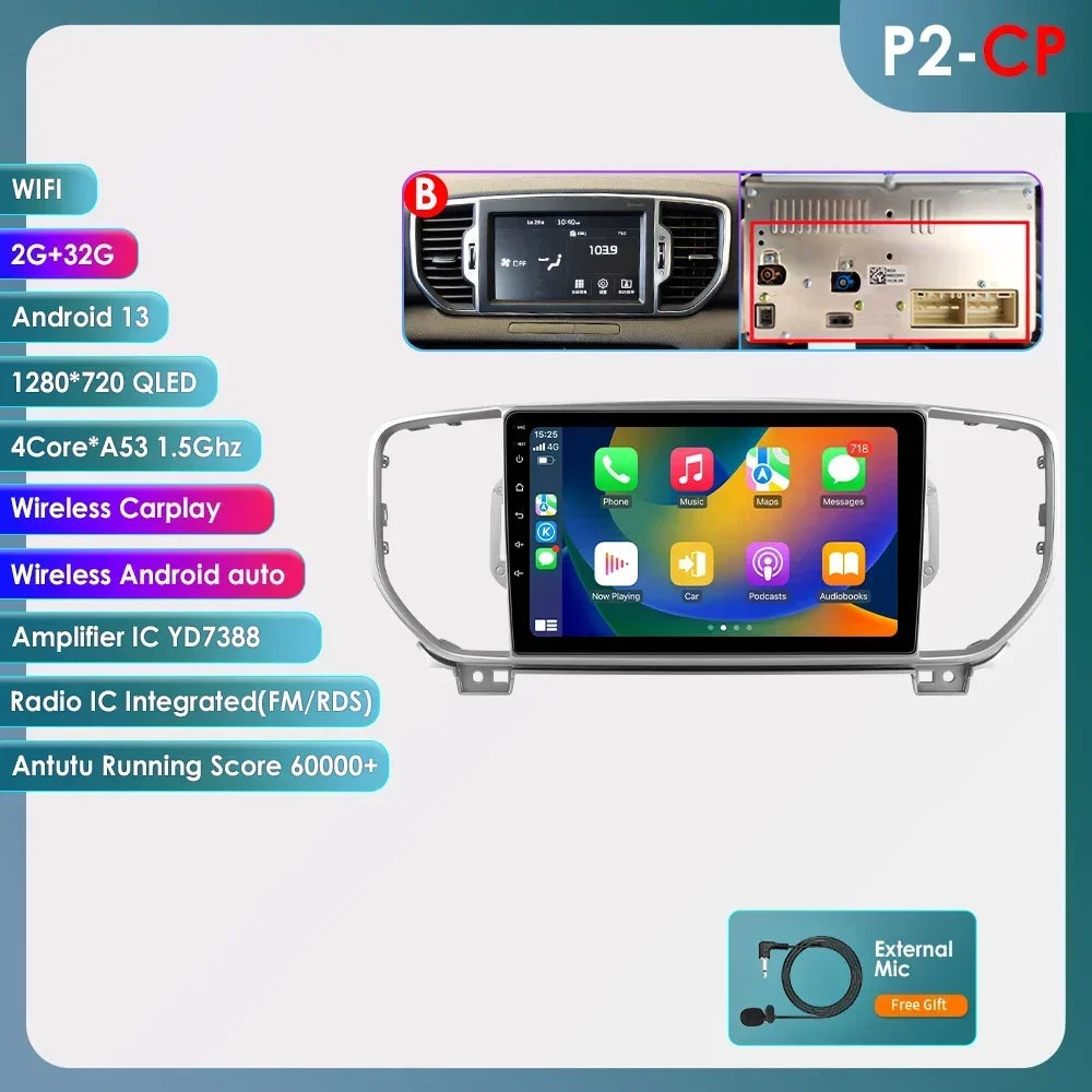 KIA Sportage 4 2016 -2021 9" Android 14 Carplay Android auto wireless wifi bt gps 4g AUTMO3SQ