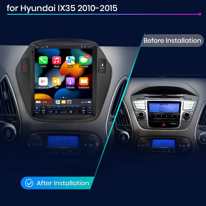 Hyundai Tucson 2 IX35 2010-2015 Tesla Style 9,7" Carplay Android Auto Wireless Radio RDS WIFI GPS BT Multimedia AUTMHYDIX35T