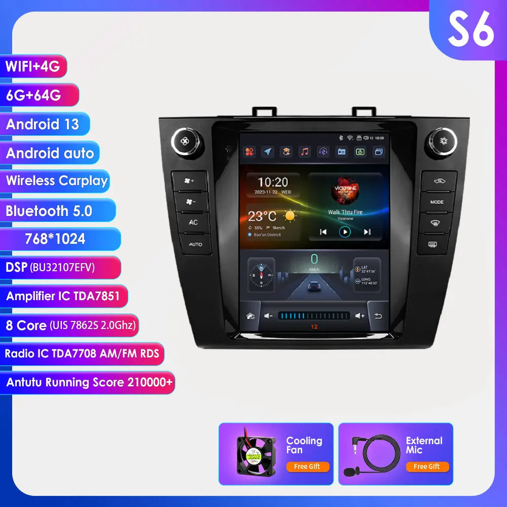 Subaru Outback 2015 - 2018 9.7" Android 14 Carplay Android auto wireless wifi bt gps 4g AUTMUTSB4