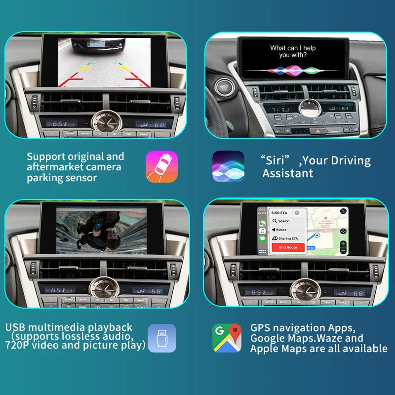 Lexus NX 2015-2021 Wireless CarPlay Android Auto Mirror Link AirPlay Navigation Maps USB AUTMLXSNX