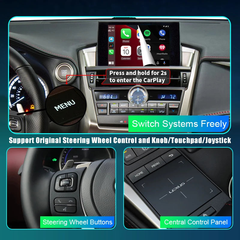 Lexus NX 2015-2021 Wireless CarPlay Android Auto Mirror Link AirPlay Navigation Maps USB AUTMLXSNX