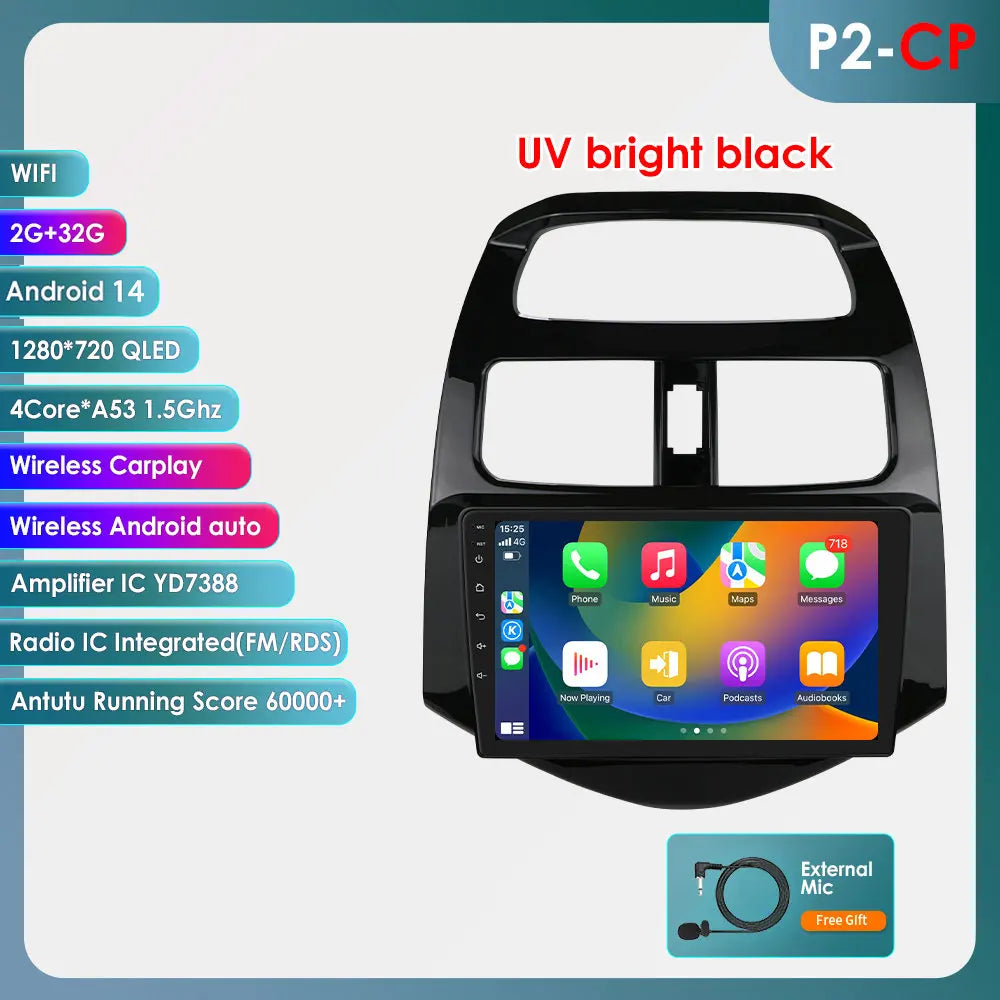 Chevrolet Spark Beat Matiz Creative 2010-2014 9" Android 14 Carplay Android auto wireless wifi bt gps 4g AUTMTPT1