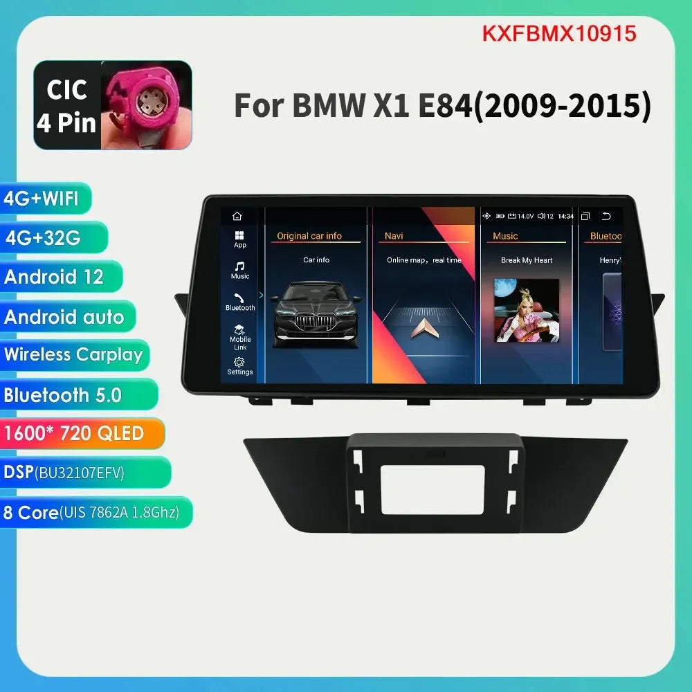 BMW X1 E84 CIC / SENZA MONITOR DI SERIE 2009-2015 10,25'' Android 14 HD IPS Multimedia Player 4G CarPlay Android Auto DSP