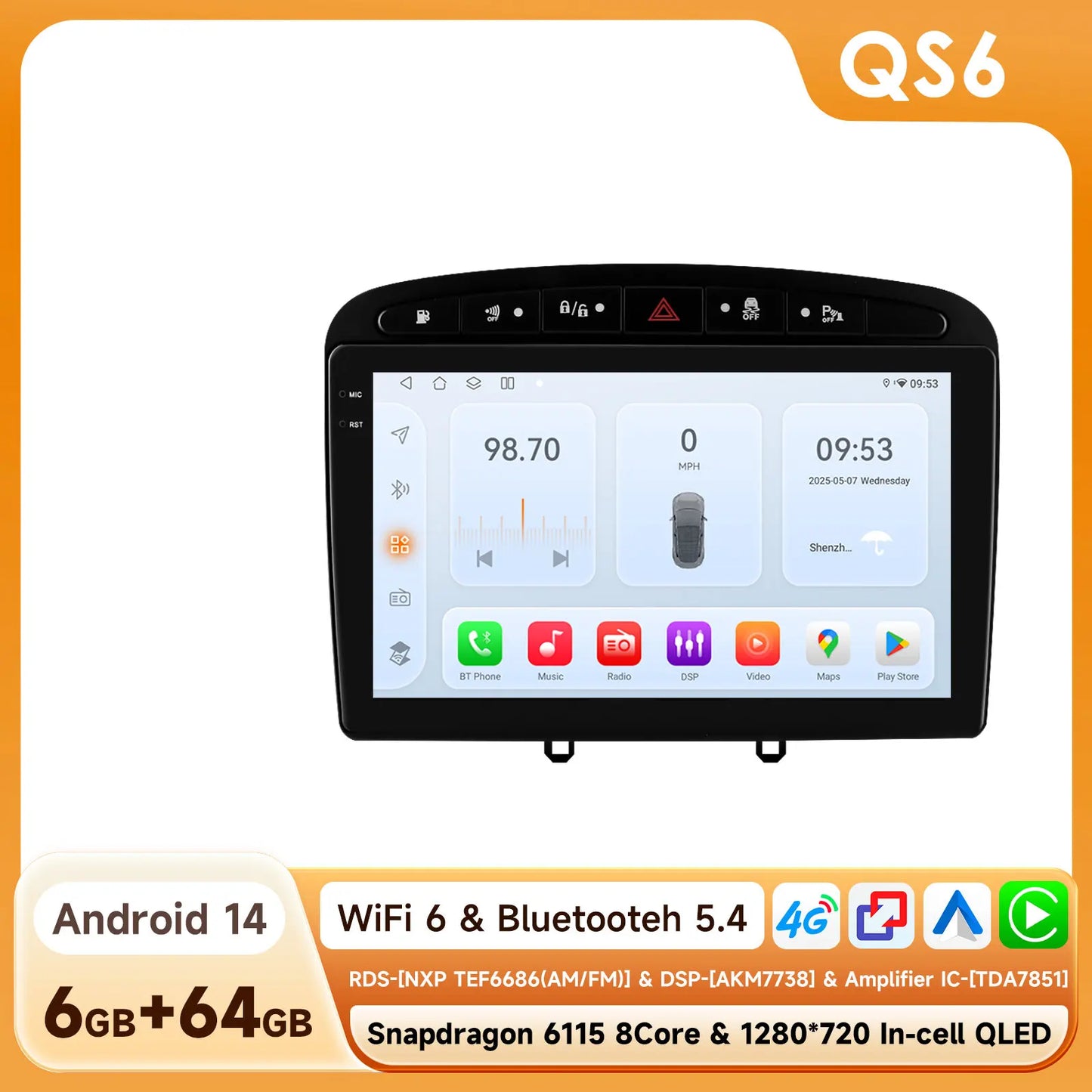 Peugeot 308 308SW Peugeot 9" Android 14 Carplay Android auto wireless wifi bt gps 4g AUTMAJNZ