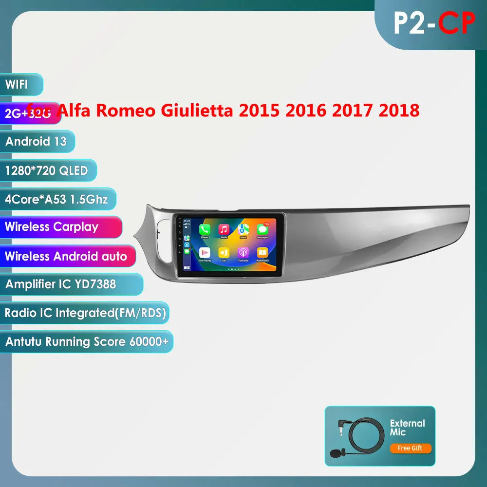 Alfa Romeo Giulietta 2010-2018 9" Android 14 Carplay Android auto wireless wifi bt gps 4g AUTMPK52