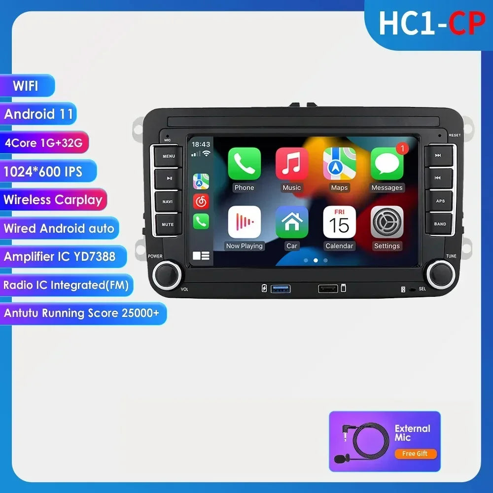 VW / Volkswagen Golf 5 6 Passat B7 B6 Skoda Seat Octavia Polo Tiguan Jetta 7" Android 14 Carplay Android auto wireless wifi bt gps 4g AUTM69U1