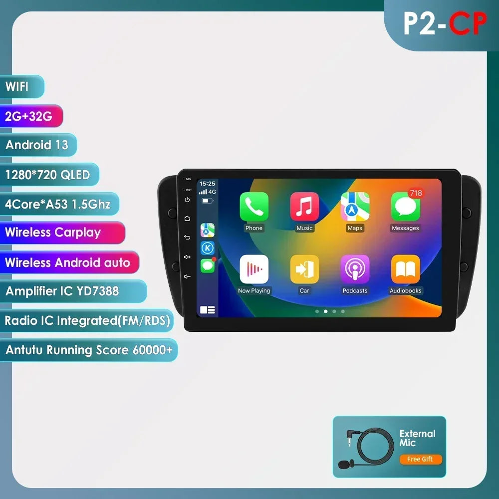 Seat Ibiza 6j 2009 - 2013 9" Android 14 Carplay Android auto wireless wifi bt gps 4g AUTMZM57