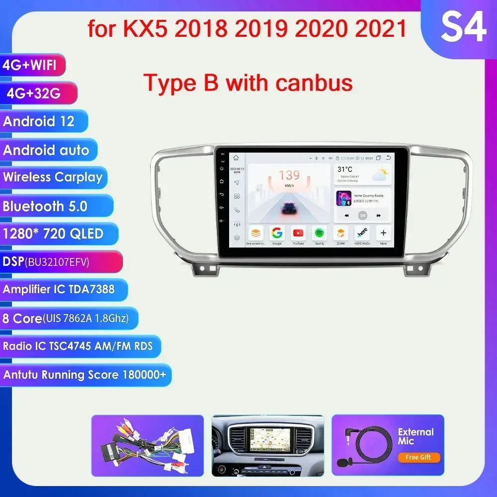KIA Sportage 4 2016 -2021 9" Android 14 Carplay Android auto wireless wifi bt gps 4g AUTMO3SQ