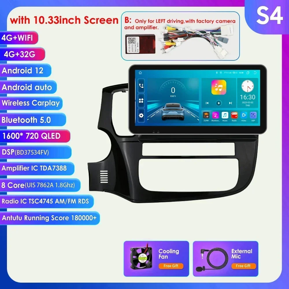 Mitsubishi Outlander 3 GF0W GG0W Xl 10,1" / 10,33" Android 14 Carplay Android auto wireless wifi bt gps 4g AUTMQMHH