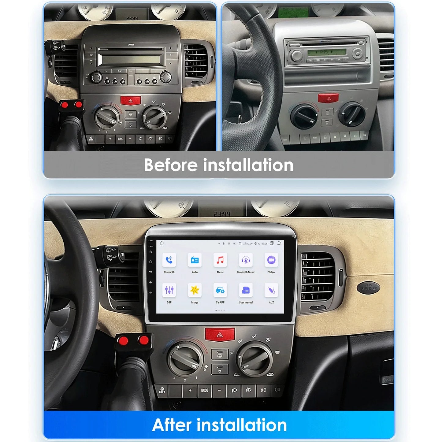 Lancia Ypsilon 2006 - 2011 9" / 10,33" Android 14 Carplay Android auto wireless wifi bt gps 4g AUTMNYFZ