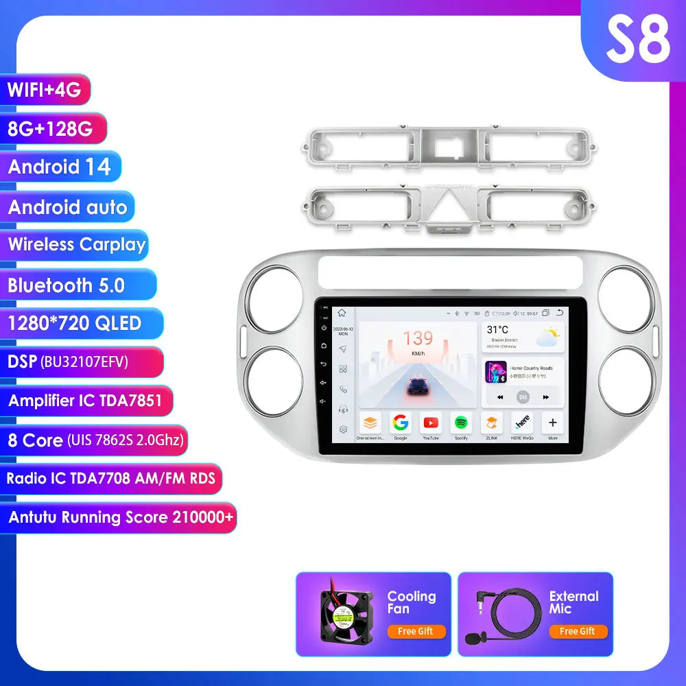 VW Volkswagen Tiguan 2006-2016 9" Android 14 Carplay Android auto wireless wifi bt gps 4g AUTMKZ2Q