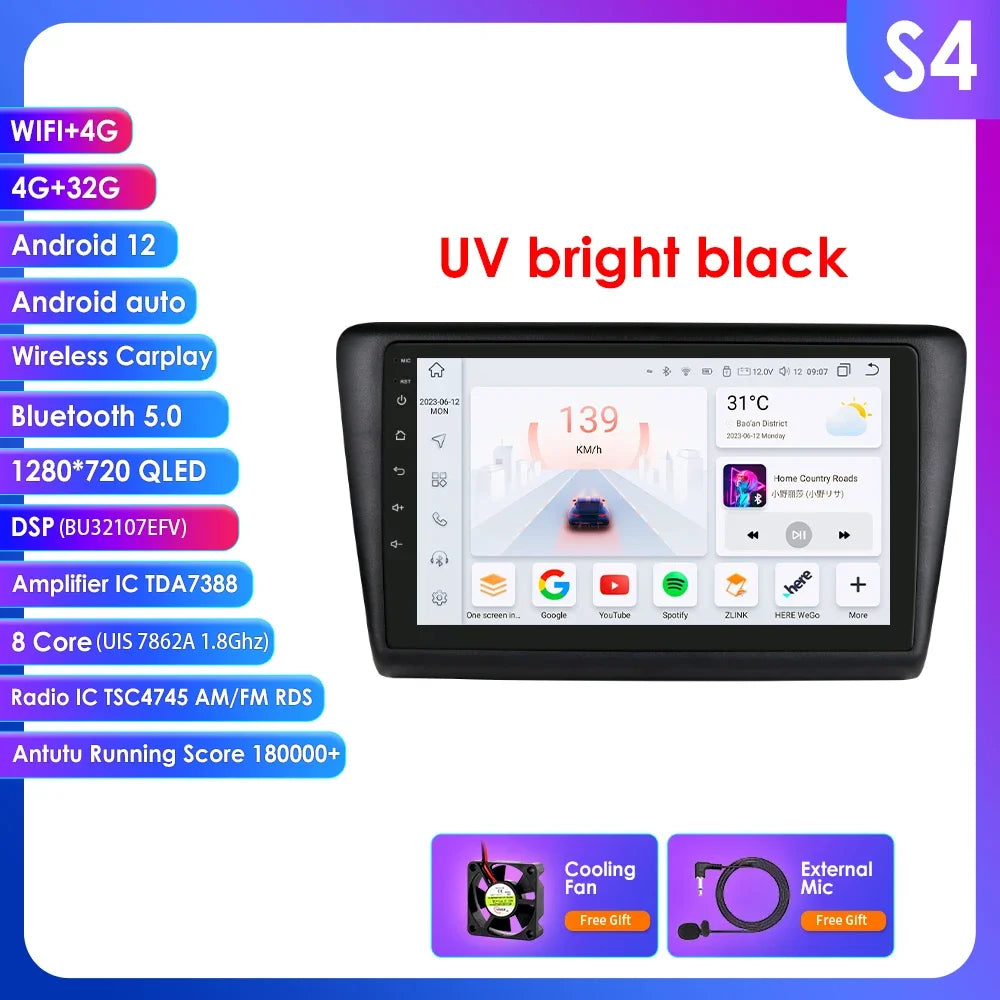 Skoda Rapid Seat Toledo 2013-2019 9" Android 14 Carplay Android auto wireless wifi bt gps 4g AUTM0KRI