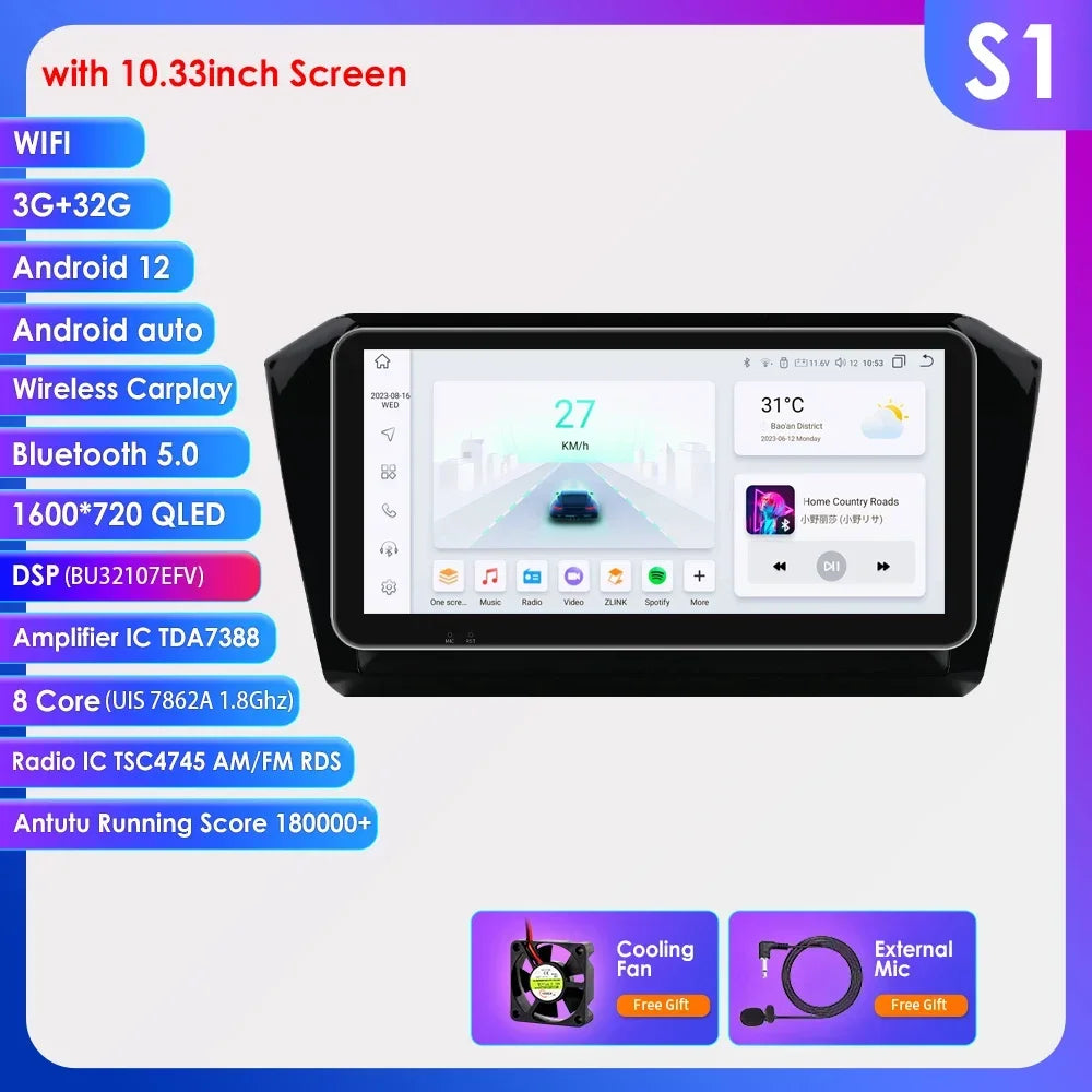 VW Passat B8 2014 -2023 10,1" Android 14 Carplay Android auto wireless wifi bt gps 4g AUTMP6CD