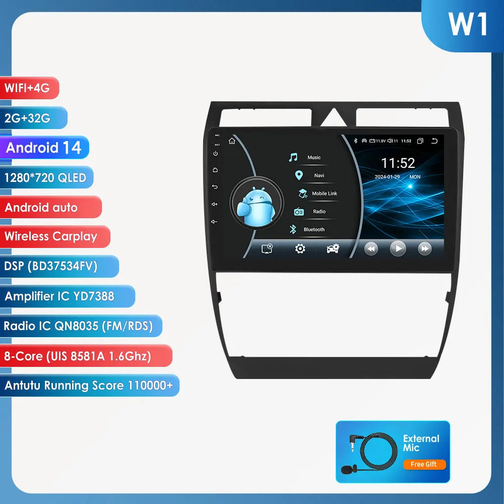 Audi A6 C5 1997-2004 S6 RS6 9" Android 14 Carplay Android auto wireless wifi bt gps 4g AUTMA9VK