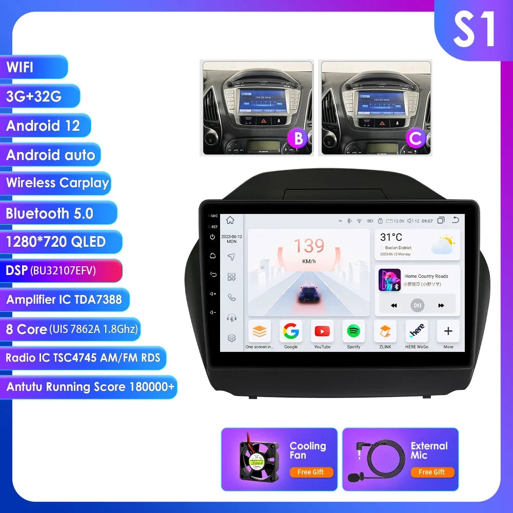 Hyundai Tucson 2 LM IX35 2009-2015 9" / 10,33" Android 14 Carplay Android auto wireless wifi bt gps 4g AUTMKXK8
